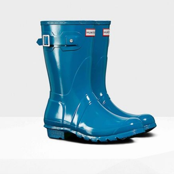 Hunter Shoes - Hunter Original Short Gloss Wellington Boots in Ocean Blue